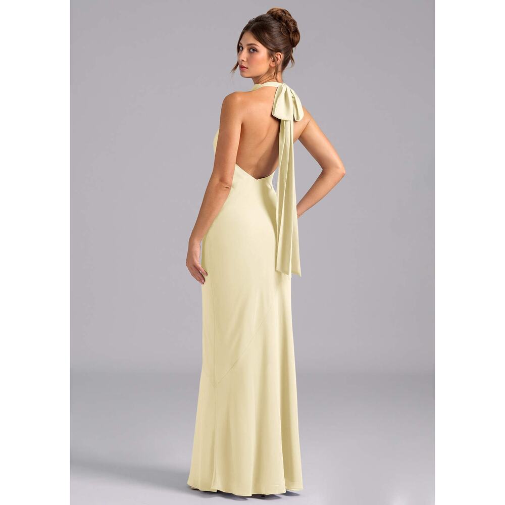 Azazie Yellow Twist Halter Bridesmaid Dress A2 Formal Maxi Gown